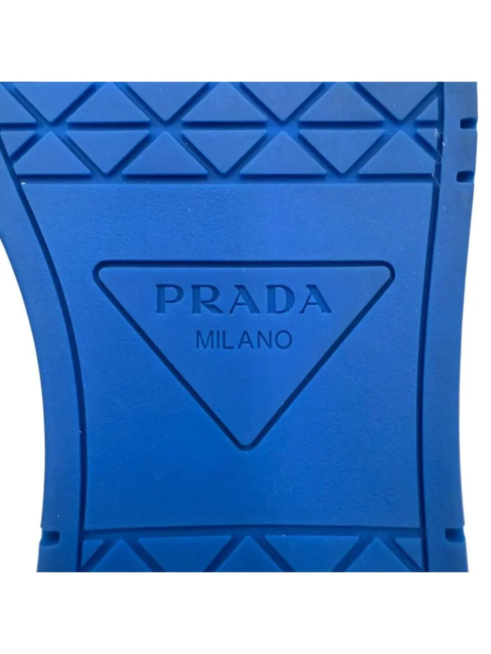 Prada Leather Triangle Logo Plate Low Cut Sneakers Blue White 5